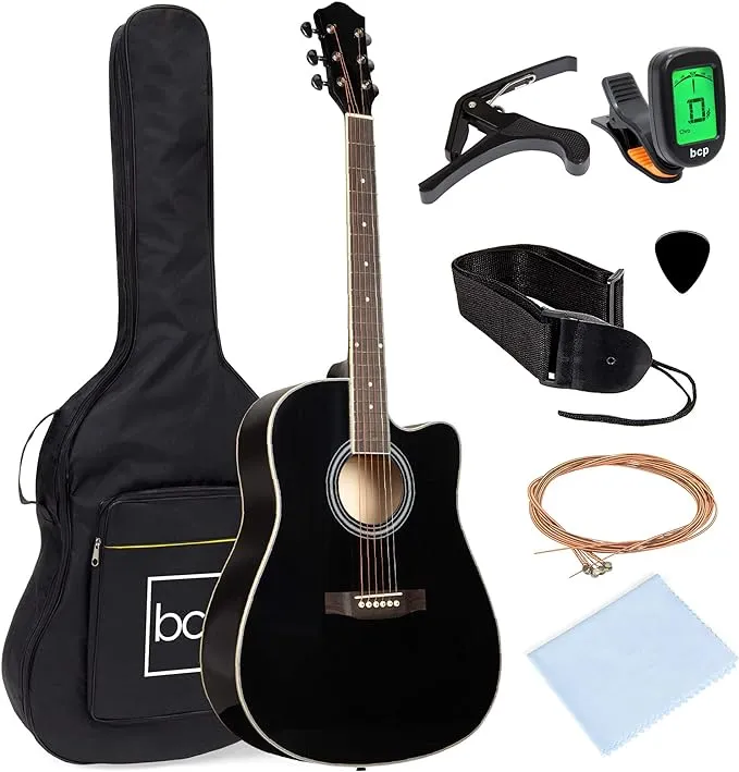 Best Choice Products 41in Full Size Beginner Acoustic Guitar Set with Case, Strap, Capo, Strings - Black