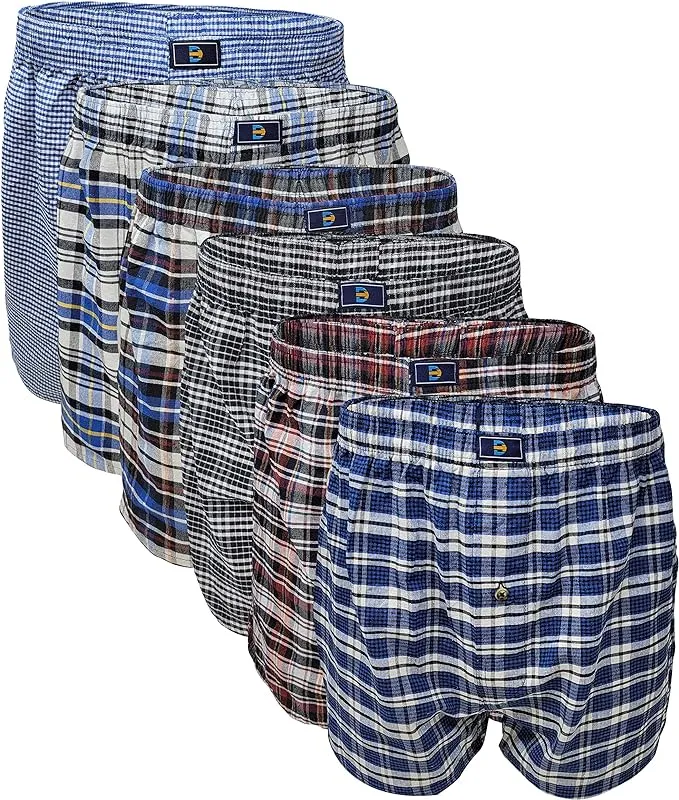 Different Touch Men's True Big and Tall USA Classic Design Plaid Woven Boxer Shorts Underwear (6 Pack)