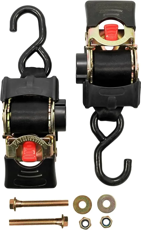 Camco 50030 Retractable Tie Down Straps - 2" Width 5.5' Bolt on