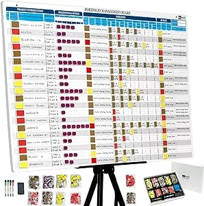 Portfolio Projects Management Board Set. Magnetic Project Whiteboard, Easel, 660 Project Magnets, Accessories. Enables Full Control for up to 20 Projects. Project Tracker Board, Project Planner Board