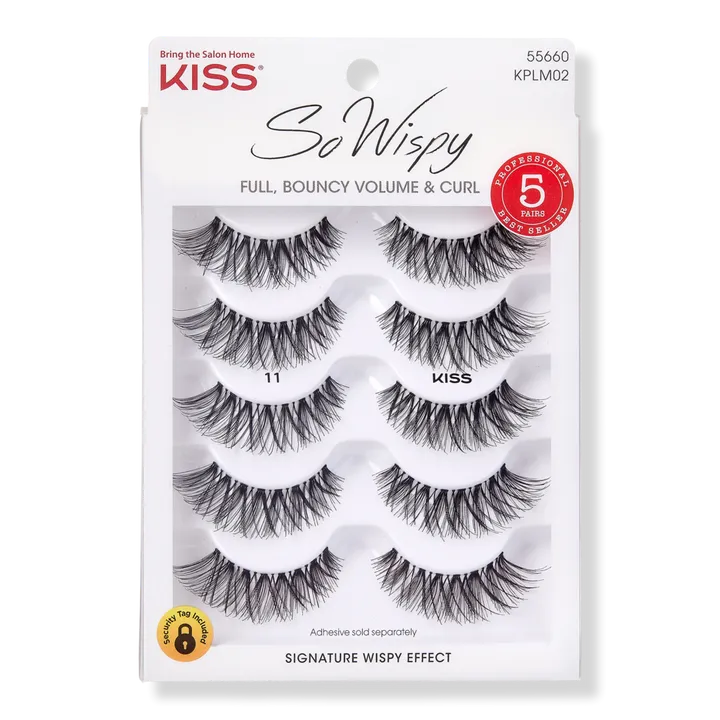 KISS So Wispy, False Eyelashes, Style #11, 12 mm, Black, 5 Pairs