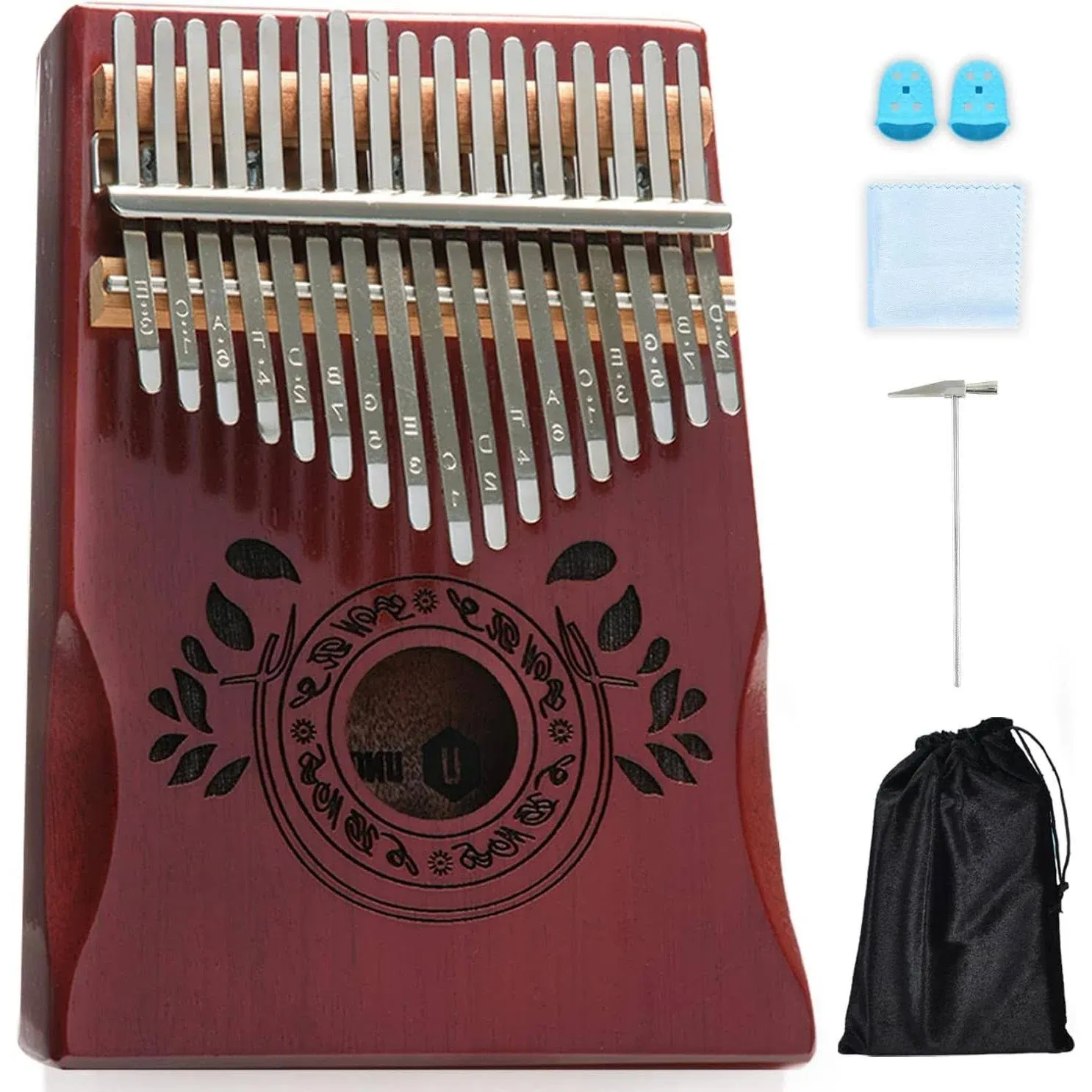 Unokki 17 Key Kalimba Thumb Piano Mahogany Mbira, and Hammer Key and