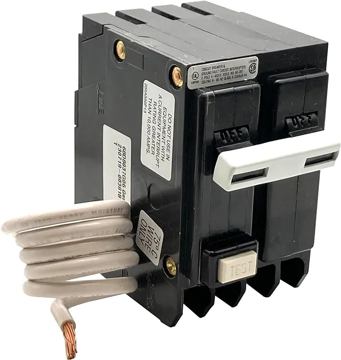 ABB Q-Line® THQL2150GFT 50A 240-Volts Double Pole Circuit Breaker • 50 Amp Double Pole Ground Fault Breaker with Self-Test • 120/240 VAC 2-Pole GFCI Breaker • Ground Fault Circuit Interrupter