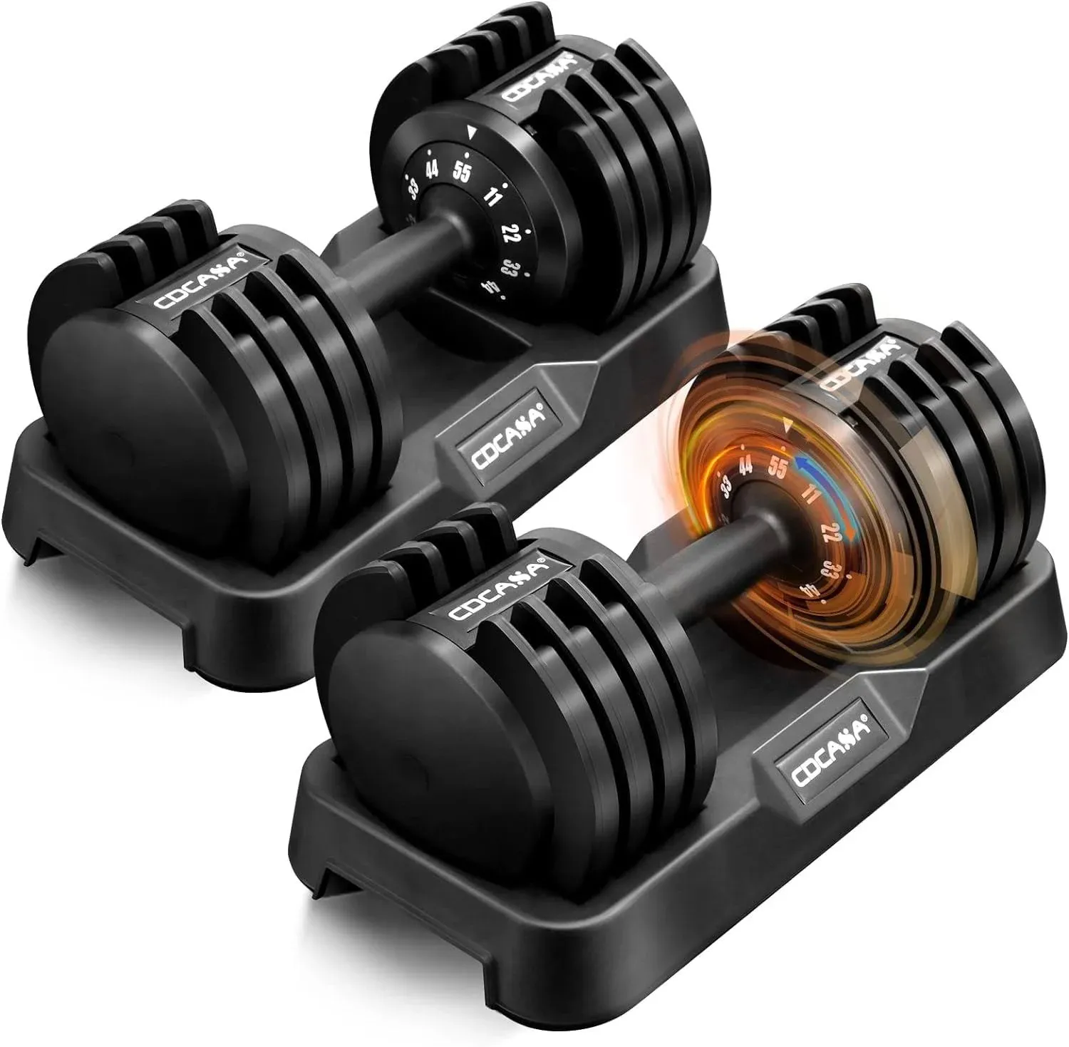 Adjustable Dumbbell Set, 25lb/55lb Free Weight Set Pair Fast Adjust Dumbbell ...