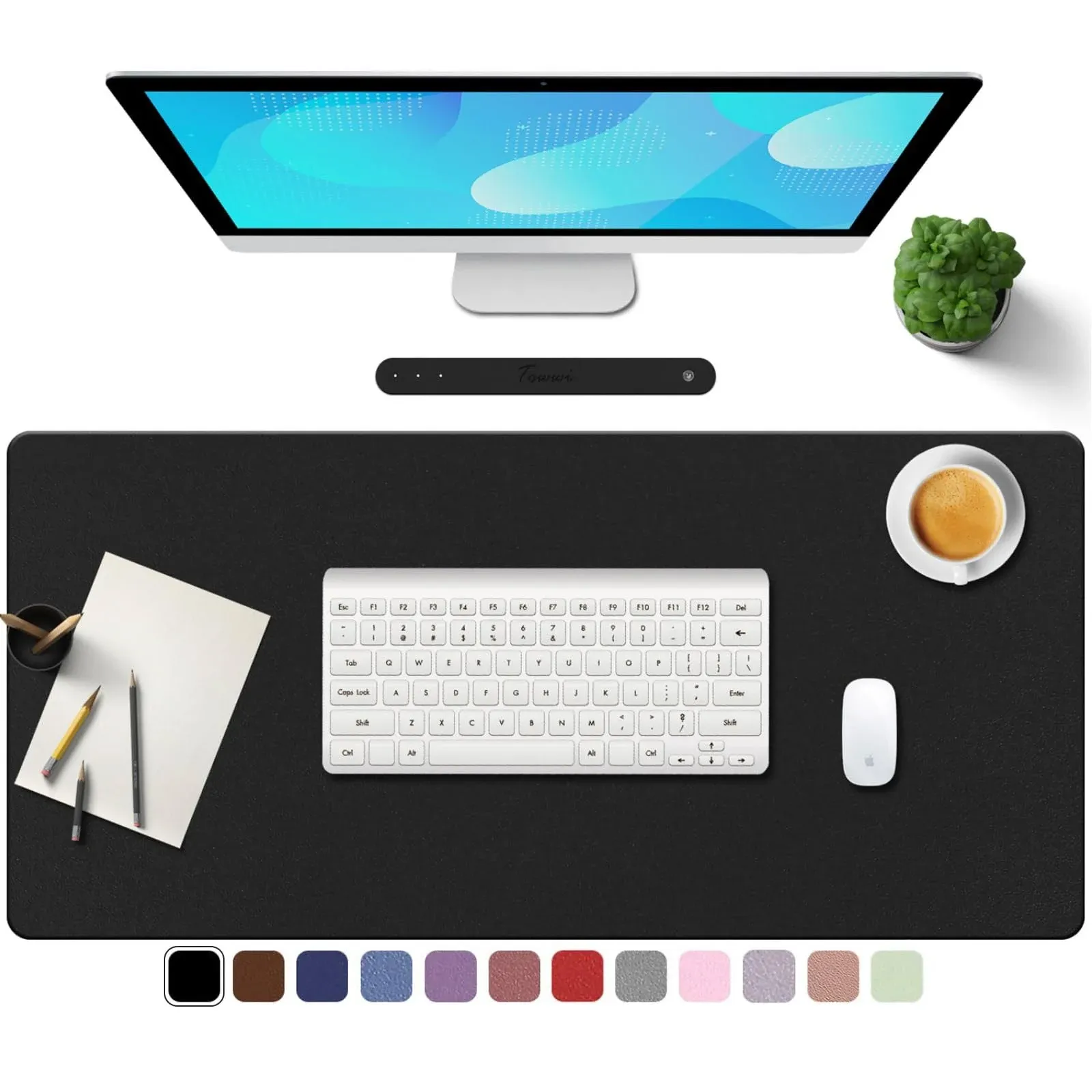 TOWWI PU Leather Desk Pad with Suede Base Multi-Color Non-Slip Mouse Pad 36” ...