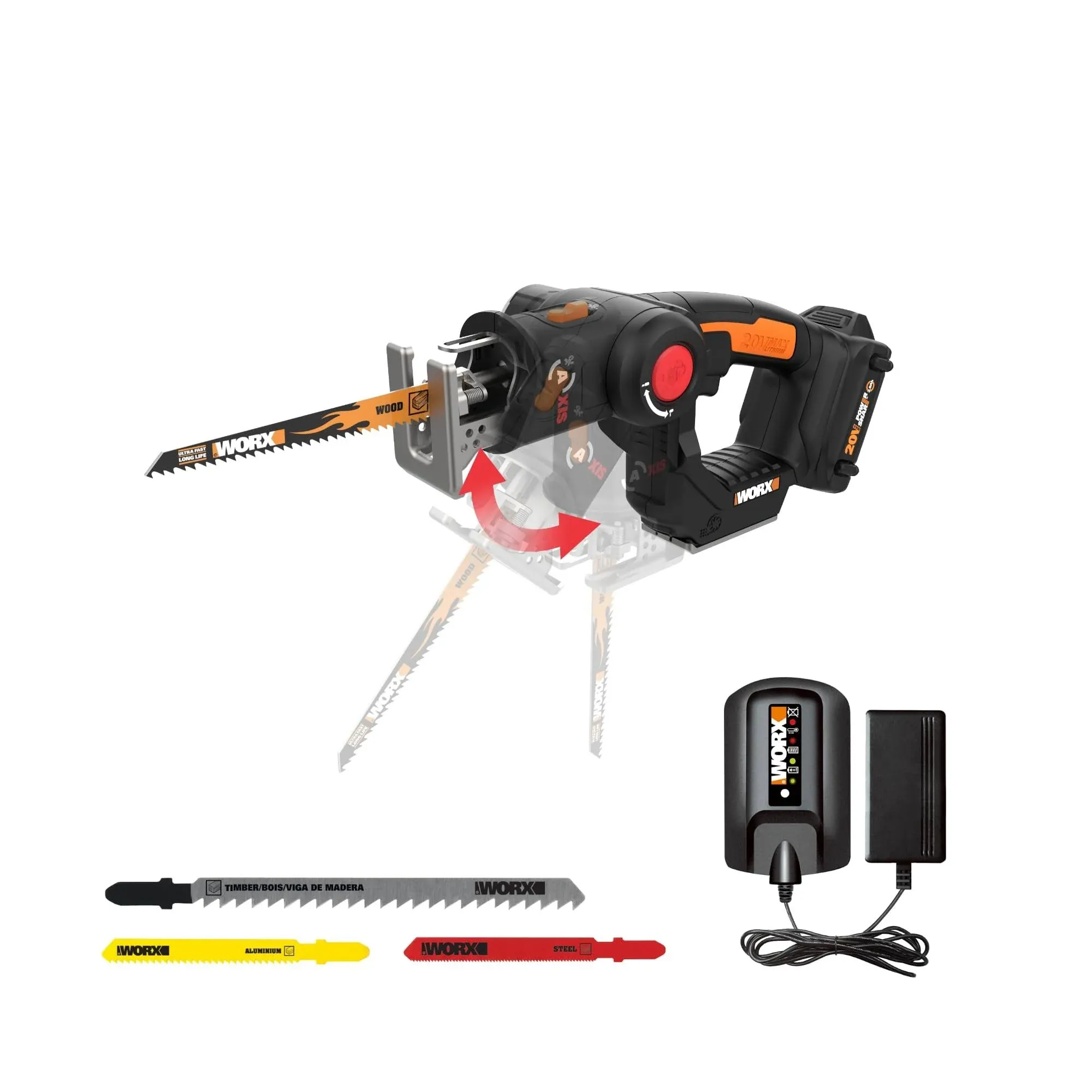 Worx Wx550l 20V Axis Cordless Reciprocating & Jig Saw