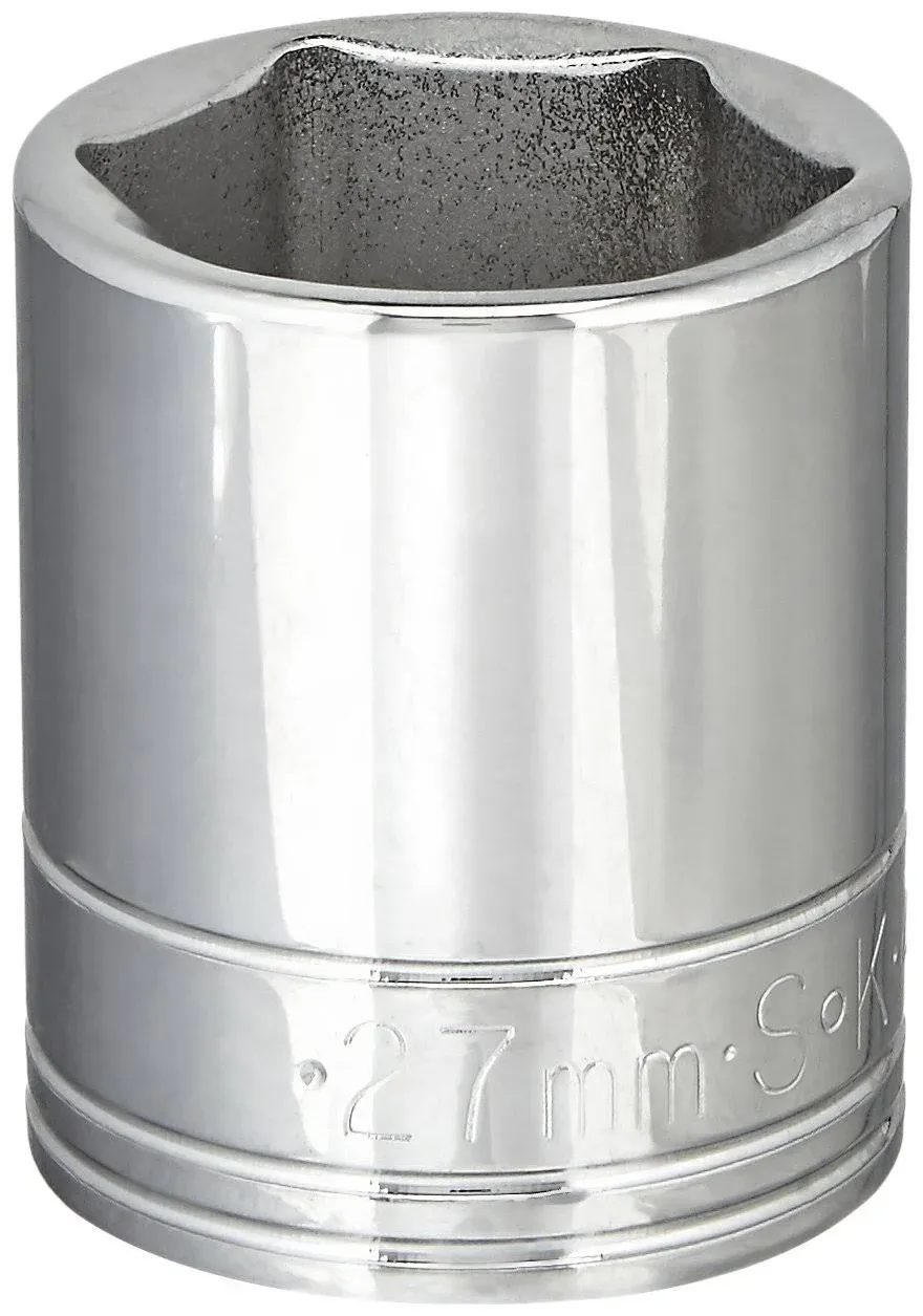 SK Tools USA 1/2" Drive, 27MM, 6 Point, Standard Chrome Socket | 48227