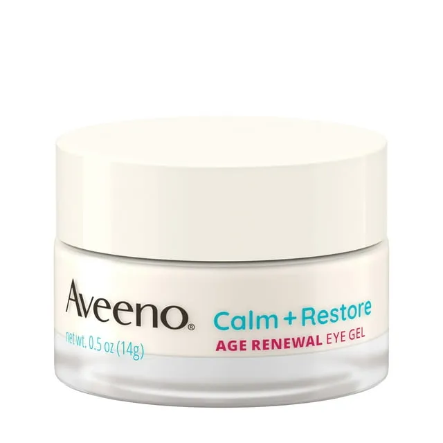 Aveeno Calm + Restore Age Renewal Anti-Aging Eye Gel, Under Eye Cream with Nourishing Oat & Cranberry Extract Visibly Improves the Look of Wrinkles & Crow's Feet, Fragrance Free, 0.5 oz