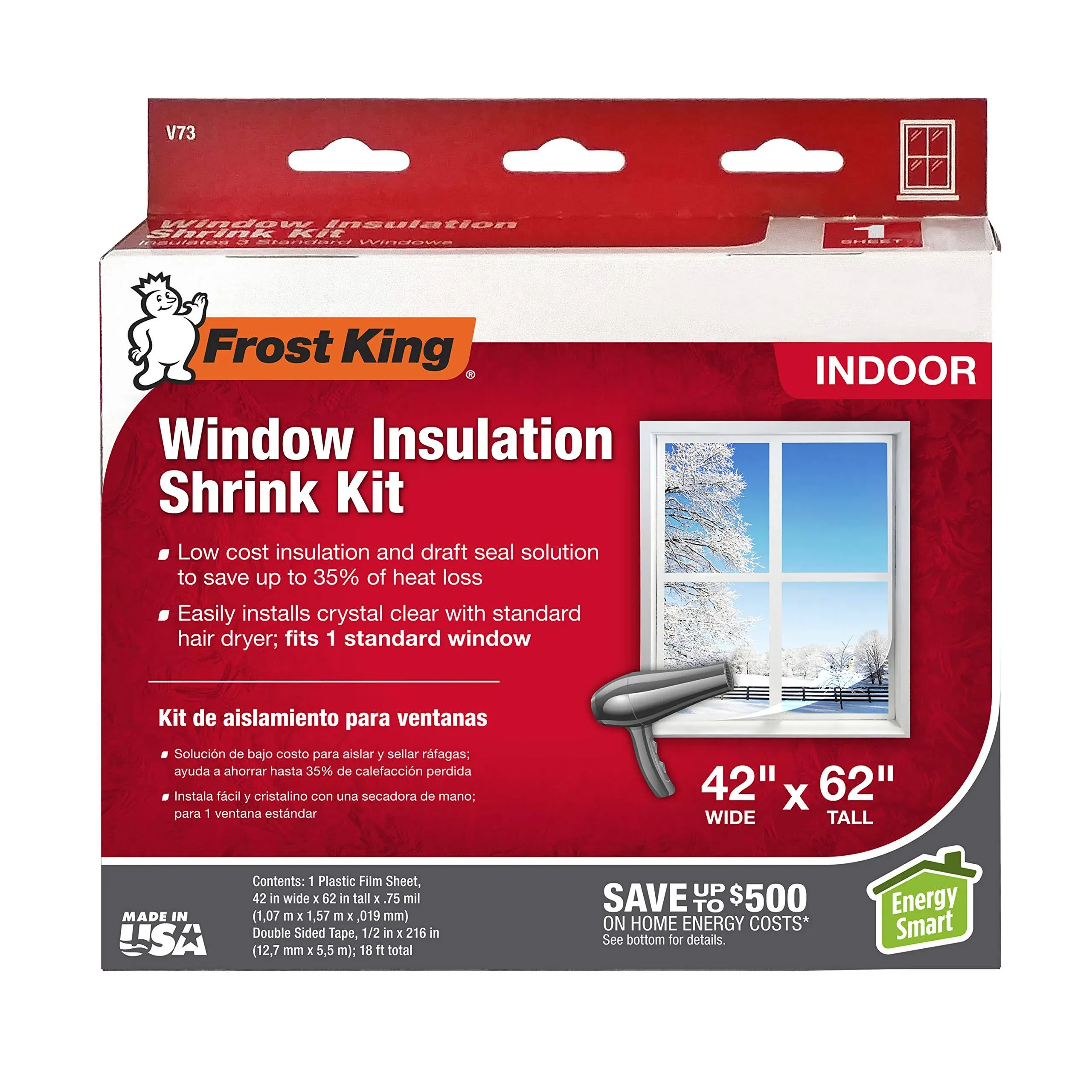 Frost King® V73/9H Plastic Shrink Film Indoor Window Insulator Kit 42 in. W x 62 in. L - 9-Pack