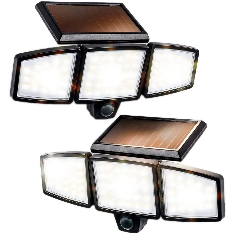 Security Solar Triple Head Flood Lights - 3500K, 1000 Lumens, Adjustable Angle