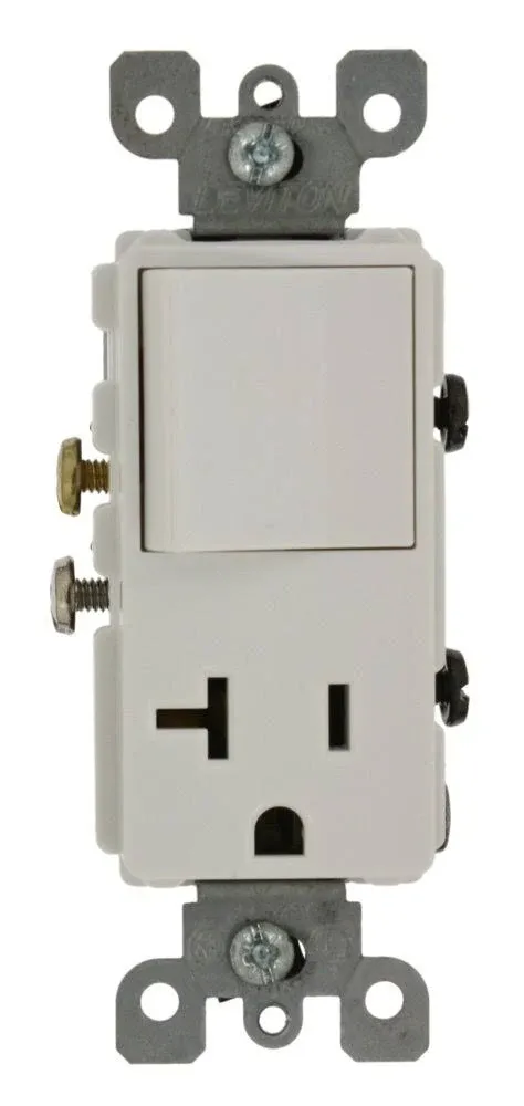 Leviton 5636-W 20 Amp, 120 Volt, Decora Single-Pole, AC Combination Switch, Commercial Grade, Grounding, White