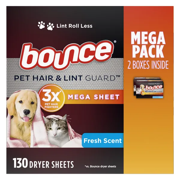 Bounce Pet Hair and Lint Guard Mega Dryer Sheets