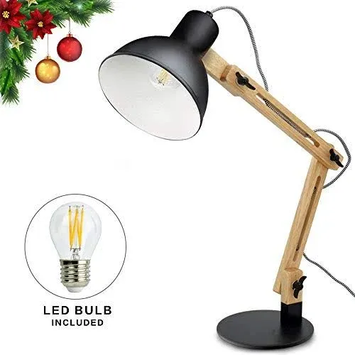 DINGLILIGHTING DLLT Swing Arm Desk Lamp Wood Adjustable Gooseneck Table Lamp ...