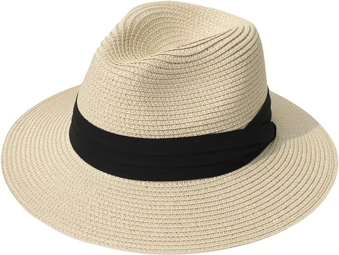 BRAND NEW Lanzom Women&#039;s Wide Brim Straw Panama Roll up Hat Beach Sun Hat