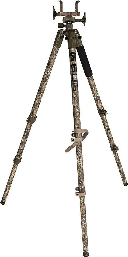 BOG DeathGrip Realtree Excape Camo Tripod with Durable Aluminum Frame, Lightweight, Stable Design, Bubble Level, Adjustable Legs, and Hands-Free Operation for Hunting, Shooting, and Outdoors