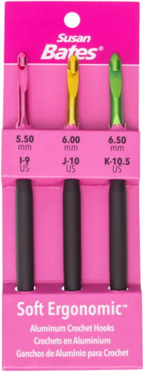 Susan Bates Crochet Hook Set SZ I9-K105, Sizes I9/5.5mm, J10/6mm, and K10.5/6.5mm