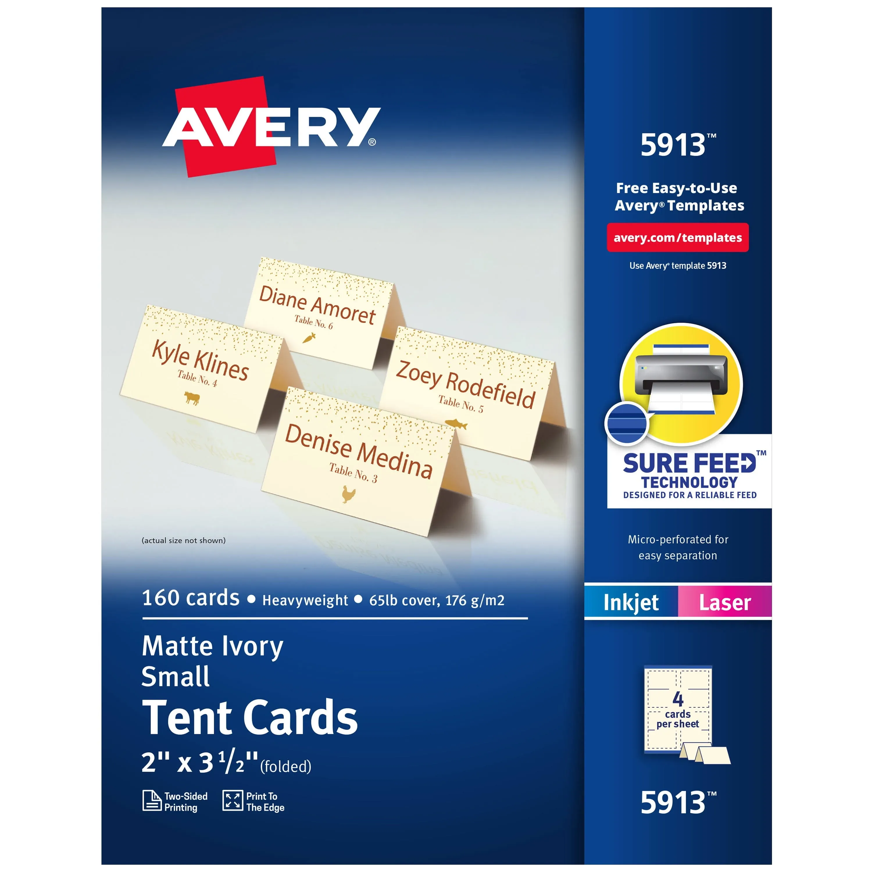 Small Tent Card, Ivory, 2 X 3.5, 4 Cards/sheet, 40 Sheets/pack