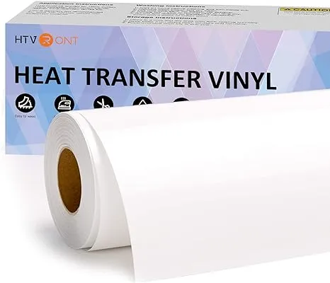 Heat Transfer Vinyl 12" x 60ft Iron on Vinyl Roll, White HTV Heat Press Vinyl for Cutter Machine, HTV Fabric Vinyl for Shirts, Easy to Cut for Heat Vinyl Design