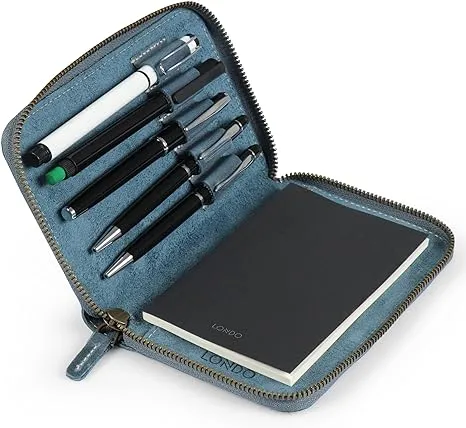 LONDO Genuine Leather Padfolio with Pen Holder Notepad and Zip (Blue)