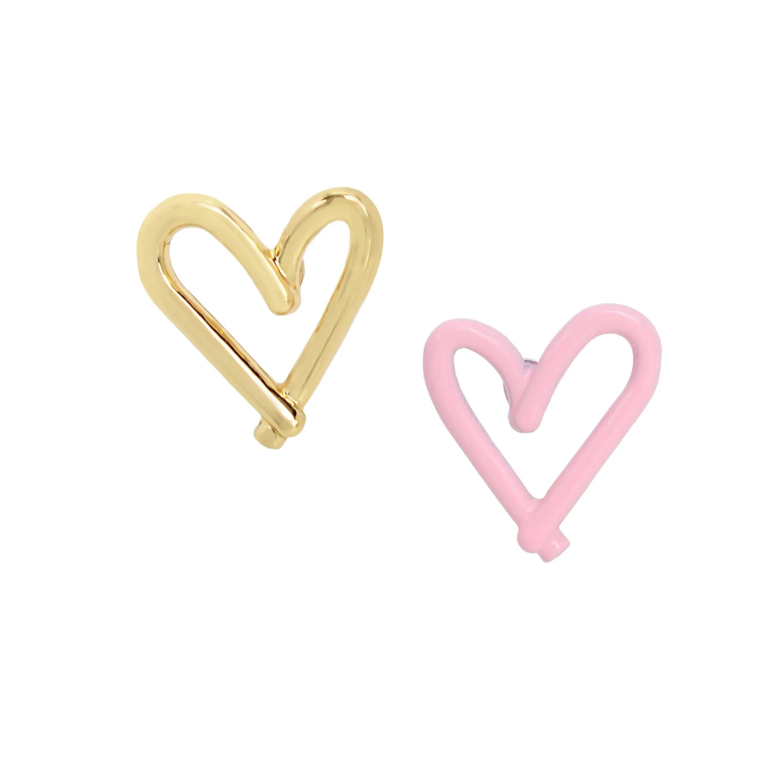 Betsey Johnson Light Pink Heart Mismatch Stud Earrings - Pink/Gold