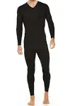 Thermajohn Men's Ultra Soft V-Neck Thermal Underwear with Fleece Lined Long Johns Set (Black, XL)