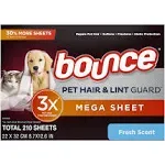 Bounce Pet Hair and Lint Guard Mega Dryer Sheets, Fresh Scent - 130 ct