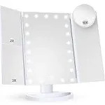 HUONUL Makeup Mirror Vanity Mirror with Lights, 2X 3X 10X Magnification, Lighted Makeup Mirror, Touch Control, Trifold Makeup Mirror, Dual Power Supply, Portable LED Makeup Mirror, Women Gift (White)