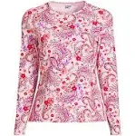 Lands' End Women's Petite Crew Neck Long Sleeve Rash Guard UPF 50 Sun Protection Swim Tee - Small - Wood Lily Multi Floral Paisley