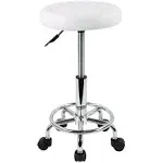 KKTONER PU Leather Modern Round Rolling Stool with Footrest Height Adjustable Spa Drafting Salon Tattoo Work Massage Stools Task Chair Small (White)