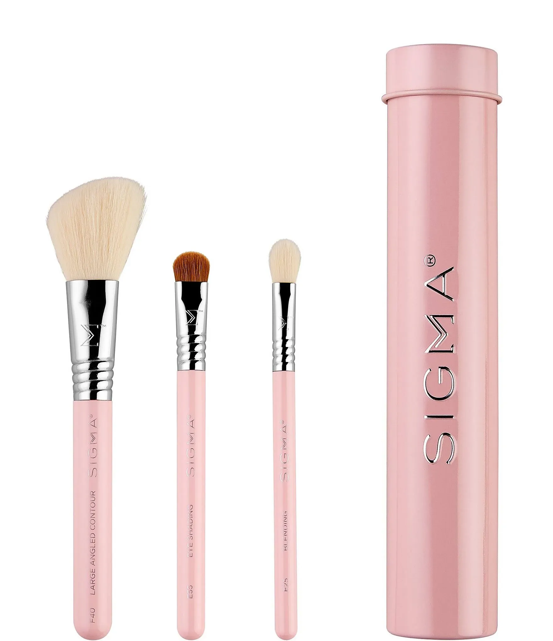 Sigma Beauty Travel Essential Trio - Makeup Brush Set for Foundation Powder Eyeshadow - 3 Tool Brushes with Brush Tin Holder - Skin Safe, Vegan Makeup Brushes for Travel - Black