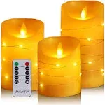 DANIP White LED flameless Candle with Embedded Star Light String, Three Piece LED Candle, with 11 Key Remote Control, 24-Hour Timer Function, Dancing Flame, (Ivory White)