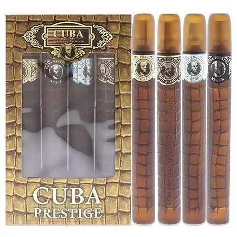 Cuba Prestige Men 1.17oz Classic EDT Spray, 1.17oz Black EDT Spray, 1.17oz Platinum EDT Spray, 1.17oz Legacy EDT Spray 4 Pc Gift Set, (amgcubp4)