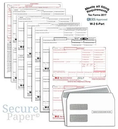 Dutymark W-2 Income Set 6-Part 2018 Laser Tax Forms and W-3 Transmittal - Kit for ...