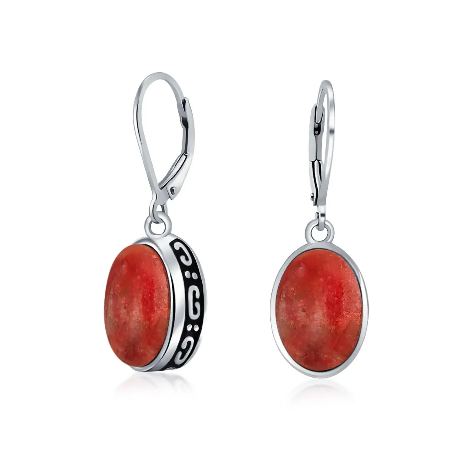 Boho Western Style Gemstone Oval Lever Back Drop Dangle Earrings For Women .925 Sterling Silver Semi Birthstone Colors