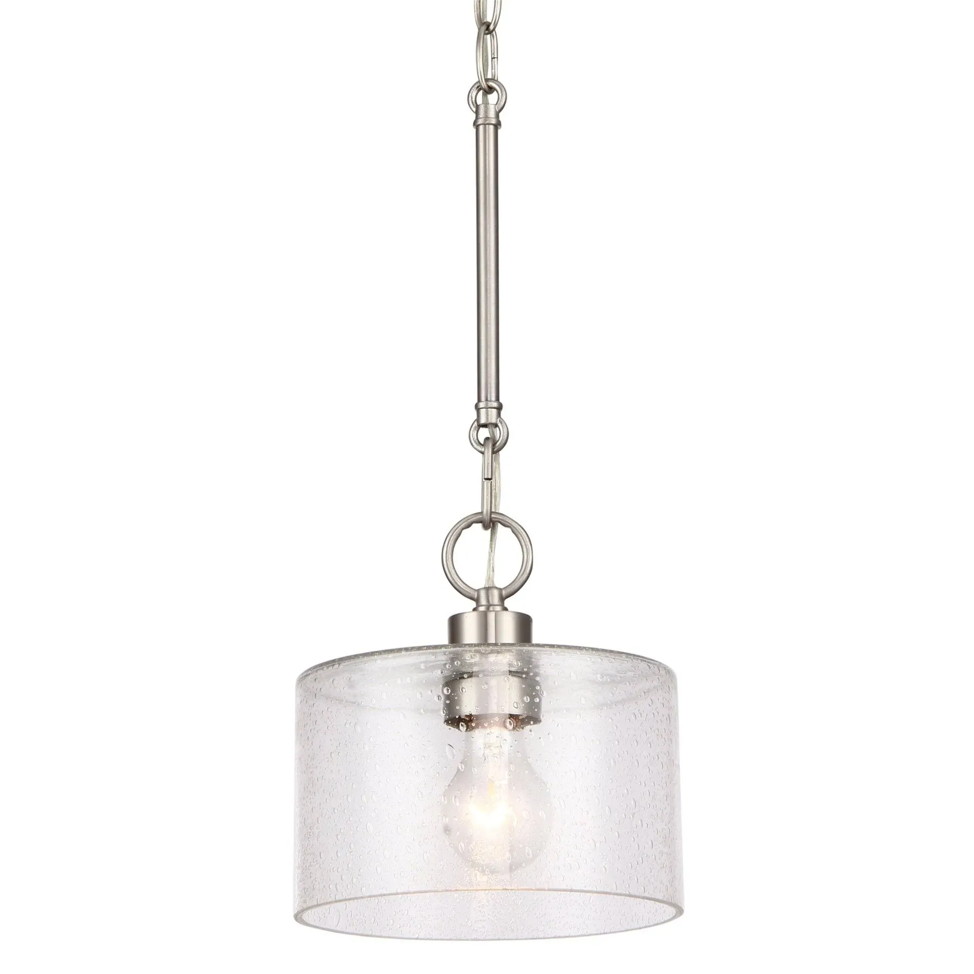 Kira Home Avalon 17" Modern Pendant Light + Seeded Glass Shade, Adjustable Height, Brushed Nickel Finish