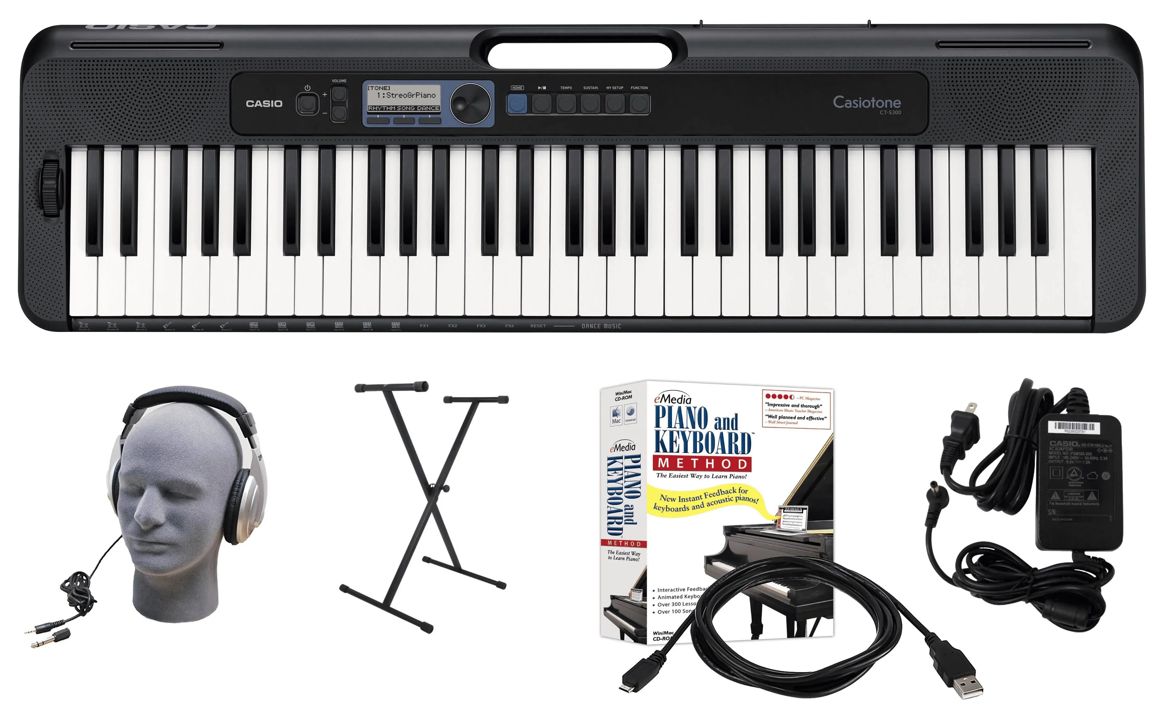 Casio - CT-S300 EPA 61-Key Premium Keyboard Package - Black