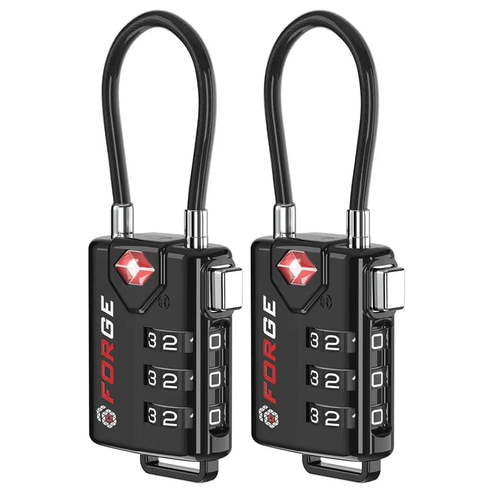 TSA Approved Cable Luggage Locks, Re-settable Combination with Alloy Body, Black 2 Locks.