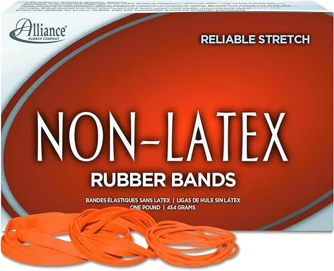 Alliance Non-Latex Rubber Bands, #117B (7” x 1/8”) Orange, 1 lb. Box