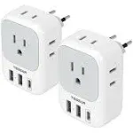 TESSAN Type D Travel Adapter with 4 Outlets 3 USB Charger (1 USB C Port), India Plug Adapter 2 Pack