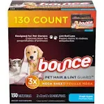 Bounce Pet Hair and Lint Guard Mega Dryer Sheets, Fresh Scent - 130 ct