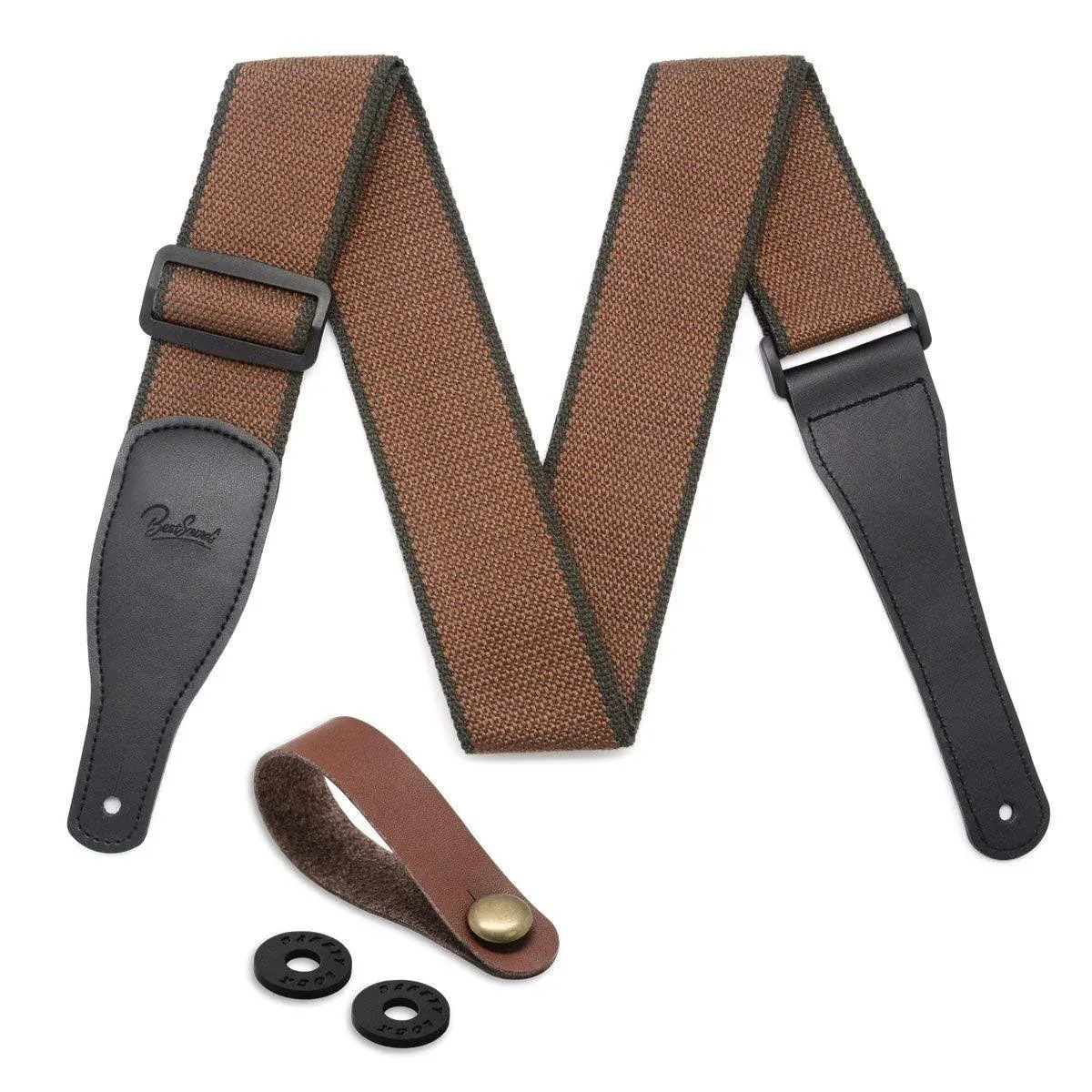 Guitar Strap 100% Soft Cotton &amp;amp Genuine Leather Ends Shoulder With Lock And