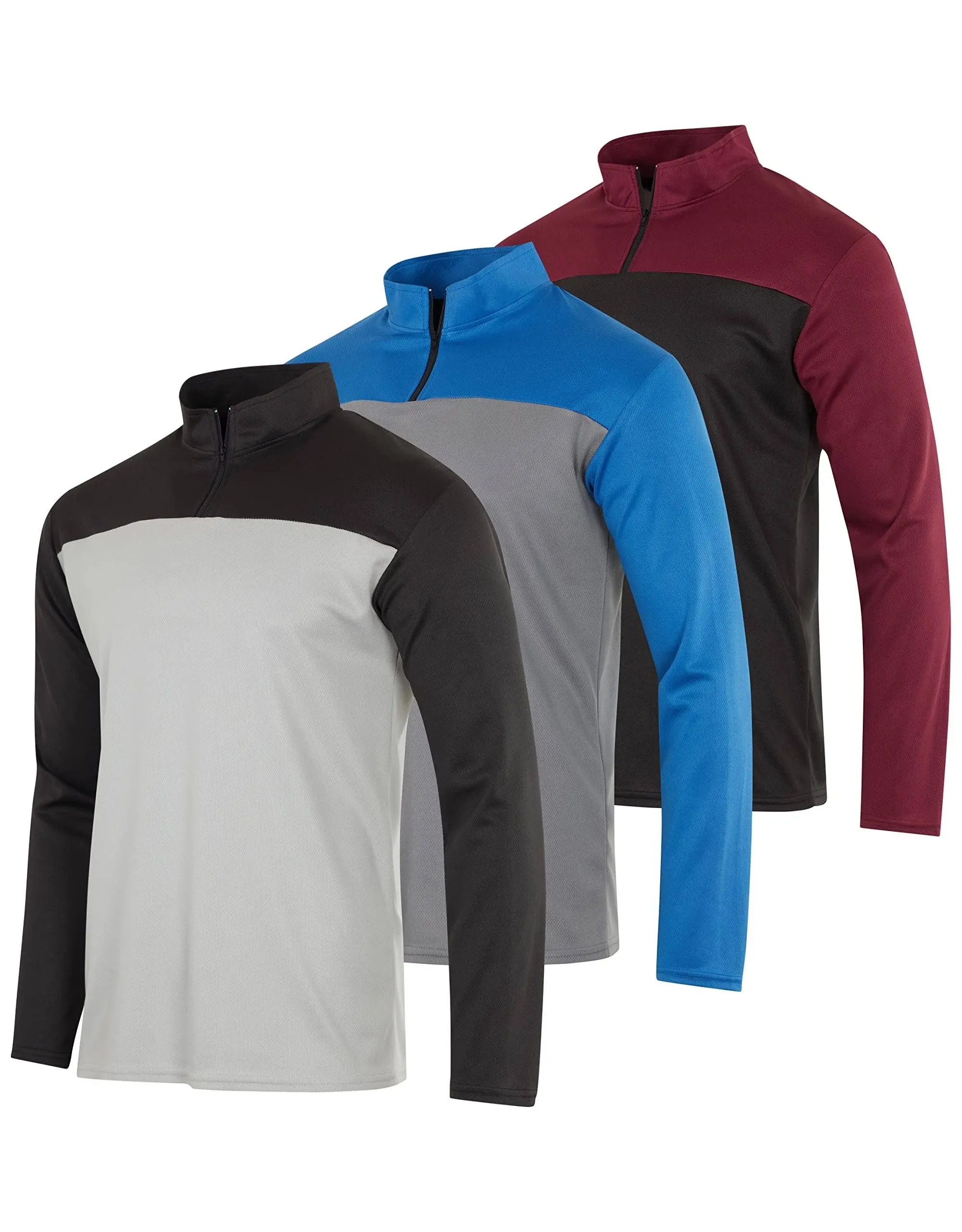 Real Essentials 3 Pack: Men's Mesh Long Sleeve Athletic Quarter Zip Pullover - Outdoor UPF 50+ (Available in Big & Tall)