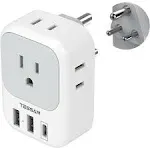 NEW Tessan 7 in 1 European Travel Plug Adapter C,  US to Europe 4 Outlets 3 USB