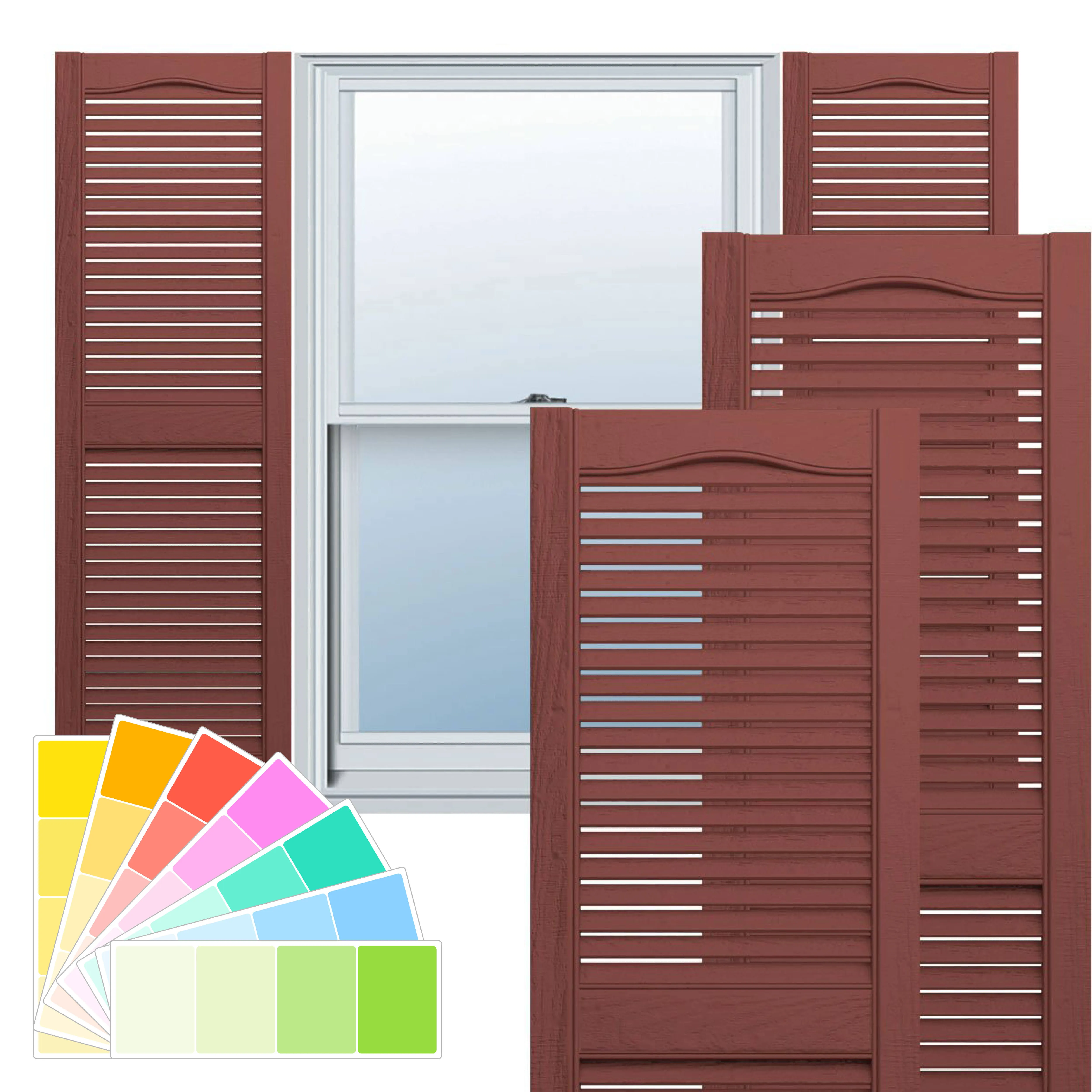 14.5 in. x 43 in. Louvered Vinyl Exterior Shutters Pair in Burgundy Red