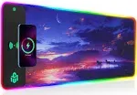 Wireless Charging RGB Gaming Mouse Pad 10W, LED Mouse Mat 800x300x4MM, 10 Light Modes Extra Large Mousepad Non-Slip Rubber Base Computer Keyboard