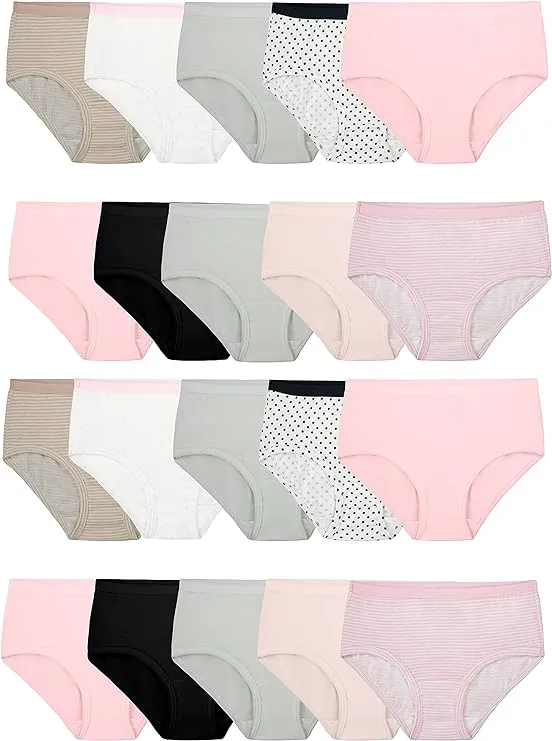 Fruit of The Loom Girls' EverSoft Brief Underwear, Assorted 20 Pack