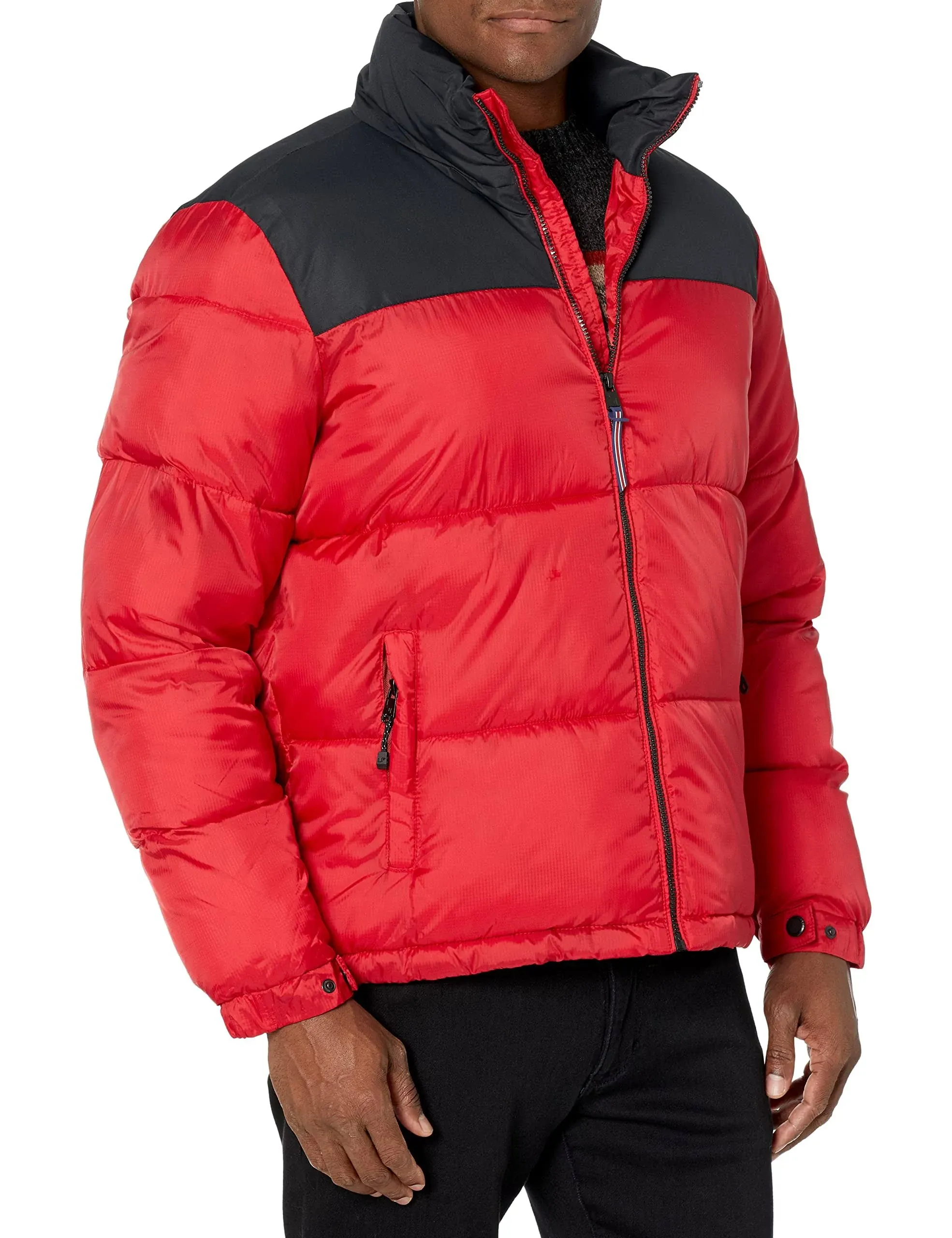 London Fog Mens Puffer Colorblock Quilted Coat Red XL