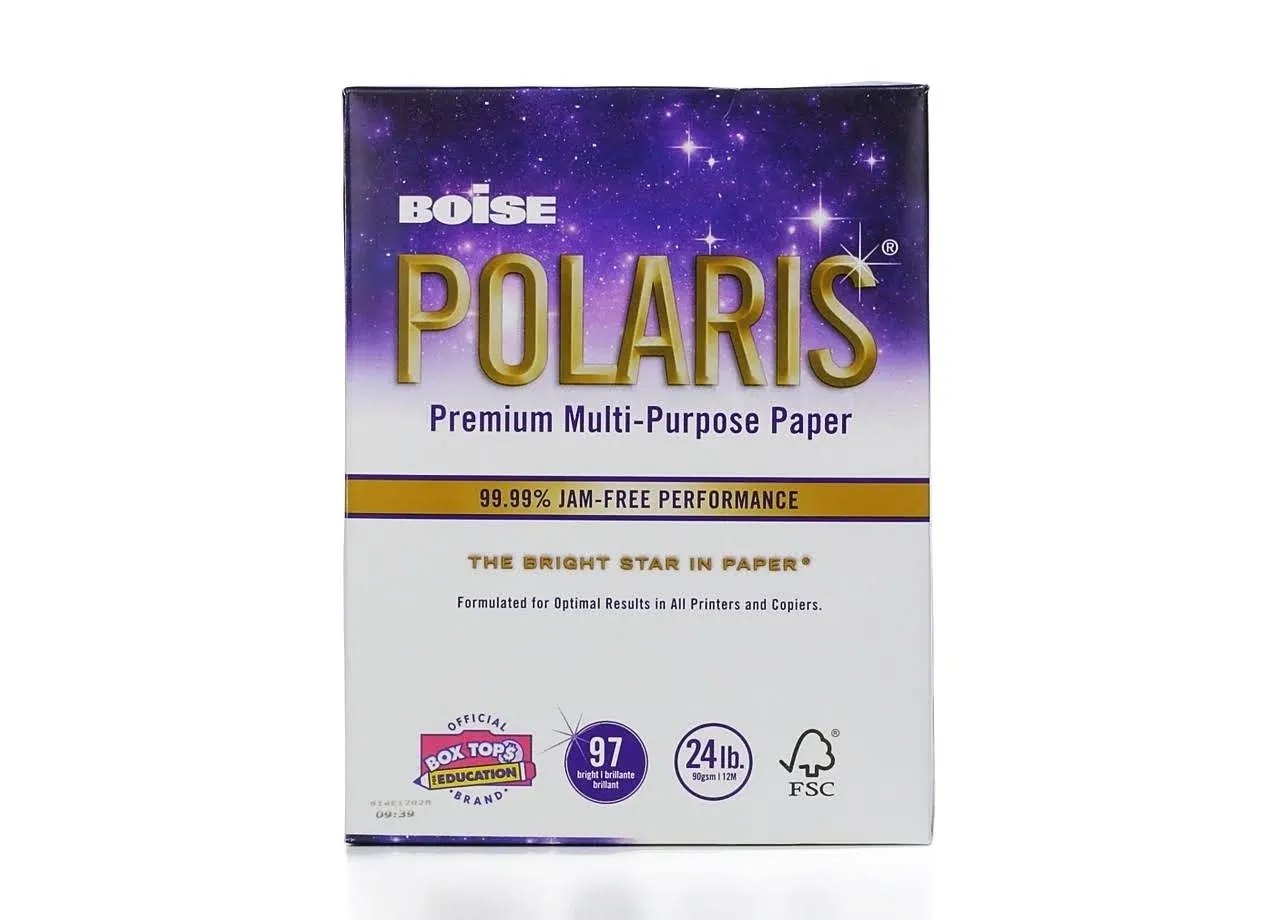 Boise Polaris Premium Multi-Use Paper, Letter Size (8-1/2 inch x 11 inch), 24 lb, FSC Certified, Ream of 500 Sheets, White