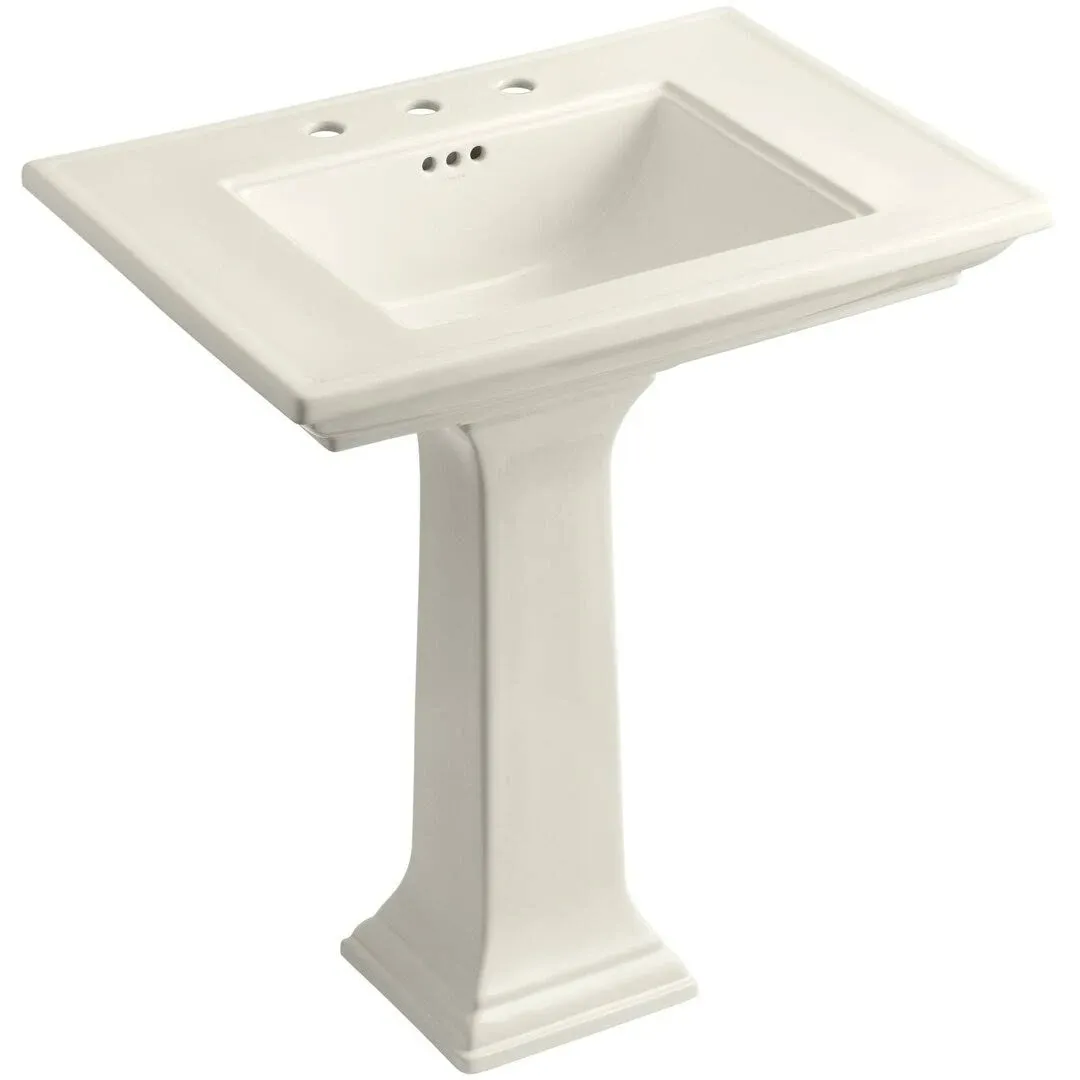 Kohler 2268-8-96 Memoirs Stately 30" Pedestal Bathroom Sink with 8" Widespread Faucet Holes - Biscuit