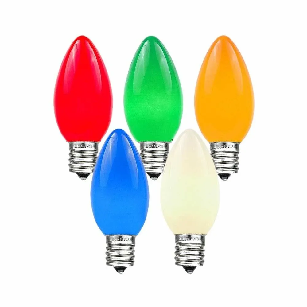 Novelty Lights Twinkle Christmas Replacement Bulbs - Outdoor Individual Bulbs For Events, Holiday Parties, Patios, And More - C7/E12 Candelabra Base, 5 Watt Lights (Multicolor, 25 Pack)